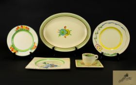 Clarice Cliff A Collection Of Mixed Ceramic Items Five in total, each marked to base,