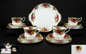 Royal Albert Old Country Roses Part Teaset comprising teapot, 6 cups and saucers and side plates,