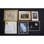 A Collection Of Framed Original Artworks And Prints Six items in total to include pencil and ink