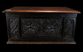 Oak Carved Bible Box. Height 11 Inches. 23 x 13 Inches Deep