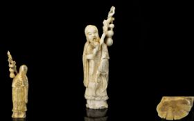 Chinese Late 19th Century Carved Ivory Figure of a ' Sage ' Wise man,