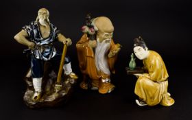 A Collection Of Chinese Earthenware Figures Three in total, each in good condition, the first in the