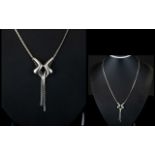 Contemporary Designed 9ct White Gold Necklace and Drop - Please See Photo.