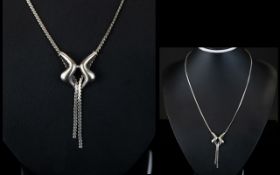 Contemporary Designed 9ct White Gold Necklace and Drop - Please See Photo.