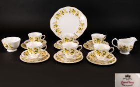 Queen Anne Bone China Part Teaset comprising 6 cups, saucers and side plates, sandwich/cake plate,