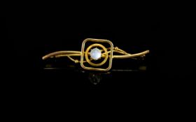 Antique Period 9ct Gold Stone Set Brooch. Marked 9ct Gold - Please See Photo, 3.5 grams.