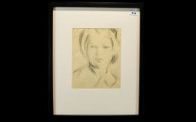 Rowland Suddaby ( 1912 - 1973 ) Portrait Drawing of a Woman. Pencil, 10.5/8 x 8.5 Inches.