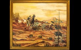 Original Oil On Canvas Depicting The Wild West Large original oil signed to bottom left 'R Graham,