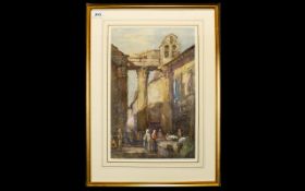 Harry Hime ( Irish 1863 - 1933 ) Market In The Temple of Juno Regina, Rome - Watercolour. 16.