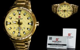 Naviforce Mens - Gold Plated Steel Day /