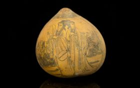 Japanese - Late 19th Century Scrimshaw Gourd Nut,