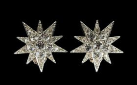 Butler And Wilson Vintage Crystal Set Compass Star Earrings Silver tone clip on statement earrings