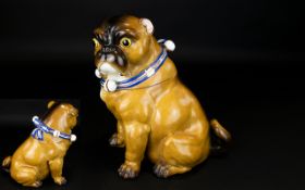 German Early 20th Century Very Fine Quality Handpainted Ceramic Figurative Jar In The Form Of A Pug