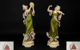 Art Nouveau Royal Dux Bohemia Fine Quality Pair of Tall and Impressive Hand Painted Porcelain