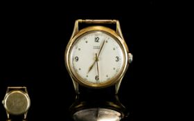 E. Moser Lucerne - Rare 9ct Gold Cased Mechanical Wrist Watch with Attached Leather Strap.
