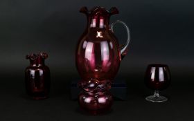 A Small Collection of Antique Period Cranberry Glass Items ( 4 ) Four In Total.