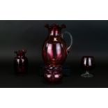 A Small Collection of Antique Period Cranberry Glass Items ( 4 ) Four In Total.