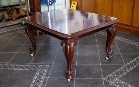 Victorian Dining Table Of Square form with moulded edge. Carved shaped supports on castors.