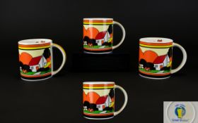 Clarice Cliff Style ' Red Roofs ' Design Fine Bone China Mug ( 4 ) Four Mugs In Total.