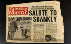 Bill Shankly- Liverpool Autograph 1970's on Sunday Mirror Newspaper 1974