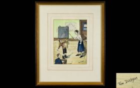 Tom Dodson (1910 - 1991) Original Mixed Media Watercolour On Paper Titled ' The Lesson ' Signed