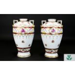 Bavarian Fine Pair of Hand Decorated Quality Porcelain Vases. c.1890 - 1900.