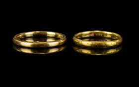 22ct Gold Wedding Bands ( 2 ) Fully Hallmarked for 22ct Gold. 5.2 grams.