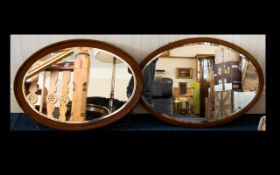 Two Oval Framed Mirrors with bevelled glass and one with chevron in lay to frame,