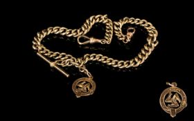 Antique 9ct Rose Gold Double Albert Chain, with Attached T-Bar and Masonic Medal.