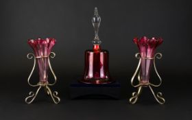 Victorian Period Pair of Silver Plated Epergnes with cranberry coloured vases. Circa 1880;'s.
