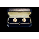 18ct Gold - Pair of Superb Quality Pearl and Diamond Set Earrings ( Post and Clip ) In a Flower