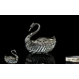 West German 1970's Sterling Silver And Cut Glass Figural Swan Salt Dish The dish formed in sterling