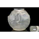 Art Deco Czech Opaque Satin Glass Spherical Vase The whole decorated with running horses amongst