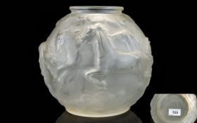 Art Deco Czech Opaque Satin Glass Spherical Vase The whole decorated with running horses amongst