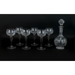 Cut Glass Decanter with stopper together with 6 Hoch wine glasses.