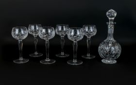 Cut Glass Decanter with stopper together with 6 Hoch wine glasses.