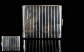 Very Good Quality 1930's Silver Engine Turned Cigarette Case with Regency Stripe Decoration to
