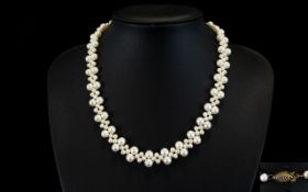 Modern - Well Designed Fancy Pattern - Single Strand of Freshwater Pearls Necklace with 14ct Gold