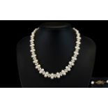 Modern - Well Designed Fancy Pattern - Single Strand of Freshwater Pearls Necklace with 14ct Gold