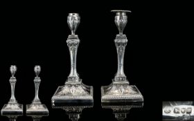 Edwardian Period Pair of Neo Classical Style Silver Candlesticks.