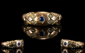 Antique 9ct Gold Sapphire and Diamond Ring. Fully Hallmarked for 9ct.