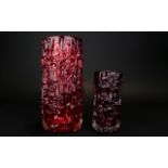 Whitefriars Superb Ruby Red Coloured Textured Bark Vase. Designed by Geoffrey Baxter. c.1960's.