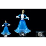 Murano Early 1960's Glass Sculpture / Figurine of a Courtesan In a Blue and White Colour way, with