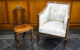 Edwardian Inlaid Mahogany Armchair Padded upholstered seats, backrest and sides,