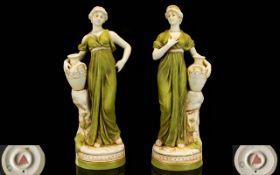 Royal Dux Bohemia Pair of Good Quality Handpainted Porcelain Figures of Roman/Classical Young