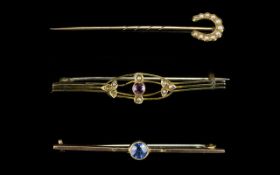 Victorian Period 15ct Gold Horse Shoe Shaped Stickpin, Set with Seed Pearls.