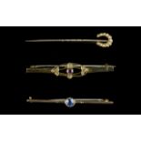 Victorian Period 15ct Gold Horse Shoe Shaped Stickpin, Set with Seed Pearls.