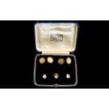 Gentleman's - Superb Quality 18ct Gold Enamel and Pearl Set Trio of Studs. c.