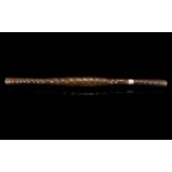 Antique Turned Wood Swagger Stick With Silver Collar Aged patina,