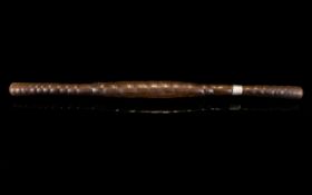 Antique Turned Wood Swagger Stick With Silver Collar Aged patina,